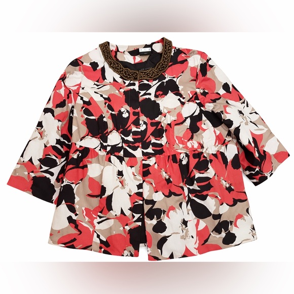 Lane Bryant Jackets & Blazers - Lane Bryant Floral Jacket Size 18 Beaded Neckline Lined Statement Blazer